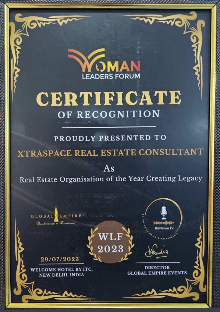 Woman Leaders Forum Certificate of Recognition presented to Xtraspace Real Estate Consultant